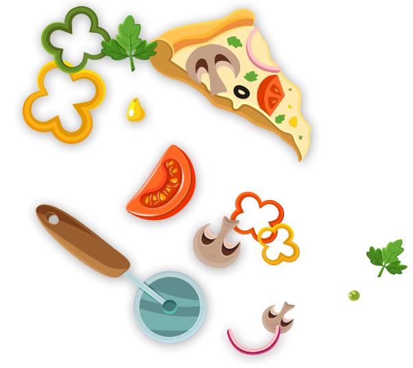 part de pizza et ingrédients